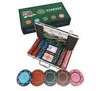 Bullets Playing Cards, 'Corrado' Poker Set with 300 Clay Poker Chips without values, including Ceramic Dealer Button, Double Pack of Bullets Poker Cards