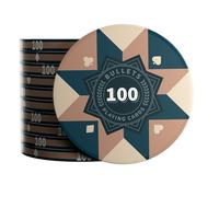 Bullets Playing Cards, Paulie Ceramic Poker Chips with Values, Roll of 25 (Brown, Pack of 100)
