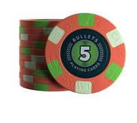 Bullets Playing Cards, Richie Ceramic Poker Chips Value 5 for Poker Set 10 g 4 cm Diameter Red Pack of 25