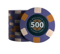 Bullets Playing Cards, Richie Ceramic Poker Chips Value 500 for Poker Set 10 g 4 cm Diameter Purple Pack of 25