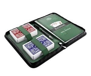 Bullets Playing Cards Rummy set in faux leather case, including plastic playing cards, game rules with 15 romé variants (DE), short rules, pen and pad
