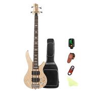 Bullfighter Elem Electric Bass Guitar Through Body 4/5 Strings Full Size P Bass Beginner Kit Black for Starter with Gig Bag, Guitar Strap, and Bass Guitar Cable DBS Series (wood-4string)