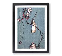 Bullfinch Bird by Utagawa Hiroshige Framed Print | A2 Black Framed Wall Art | Ready to Hang | Asian Nature Picture | Living Room Bedroom Lounge Office