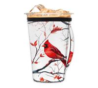 Bullfinch Cardinals Redbird Christmas Reusable Coffee Sleeves Iced Coffee Cozy Insulator, Neoprene Holder with Handle for Cold Coffee or Ice Drink, Medium 24-28oz