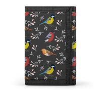Bullfinch Robin and Tomtit with Flower Wallet for Men Trifold Wallets Credit Card Holder Minimalist Front Pocket for Women