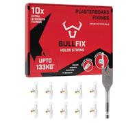 Bullfix Extra Plasterboard Fixings Heavy Duty Pack - Starter 10 Pack, Drywall Anchor for Insulated Plasterboard, Stud & Hollow Cavity Wall Anchor Kit with Screws, Holds up to 133kg, 20mm Drill Bit