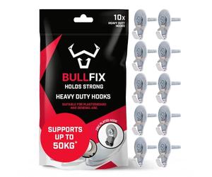 Bullfix Hook - Heavy Duty Picture Hooks, Plasterboard Fixings, 10 Pack | Wall Hooks for Hanging Picture Frames, Works with Universal Plasterboard Fixings Kit, for Frame Hangers