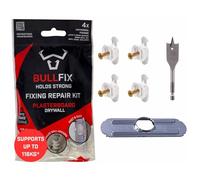 Bullfix Plasterboard Fixing Repair Kit 4 Pack - Repairs Failed Fixings in Drywall with Heavy Duty Anchor, Wall Plug Alternative for Dot & Dab, Stud & Hollow Wall, Includes Screws & Repair Drill Guide