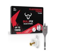 Bullfix Universal Plasterboard Fixings Heavy Duty - 12 Pack, Drywall Anchor for Dot & Dab, Stud & Hollow Cavity, Wall Anchor Kit with Screws, Holds Up To 116kg, 20mm Drill Bit