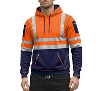 BULLFROG Hi Vis Pullover Mens Hoodie with Reflective Tape, Safety Workwear High Vis Hoodie - High Visibility Top Multi Zipper Pockets (Orange, L)