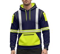 BULLFROG Mens Hi Vis Work Wear Pullover Hoodie Safety Sweatshirt Reflective Tape High Viz Hoodie High Visibility Sweatshirt Top Multi Zipper Pockets S-2XL (Yellow, S)