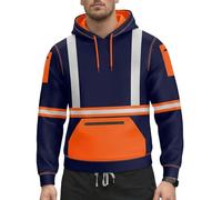 BULLFROG Mens Hi Vis Work Wear Pullover Hoodie Safety Sweatshirt Reflective Tape High Viz Hoodie High Visibility Sweatshirt Top Multi Zipper Pockets S-2XL (Orange, L)