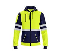 BULLFROG Mens Hi-Viz Front Zip Hoodie Reflective Tape High Visibility Safety Coat with Zips Utility Phone & Gadget Pockets Sweatshirt Top Jacket (XXL, Style 1: Neon Green/Navy)