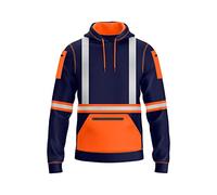 BULLFROG Mens Hi-Viz Pullover Hoodie Grey Reflective Tape High Visibility Safety Coat with 4 Zip Utility Phone & Gadget Pockets Sweatshirt Top Jacket (M, Style 3: Neon Orange/Navy)