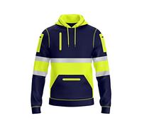 BULLFROG Mens Hi-Viz Pullover Hoodie Grey Reflective Tape High Visibility Safety Coat with 4 Zip Utility Phone & Gadget Pockets Sweatshirt Top Jacket (M, Style 2: Neon Green/Navy)