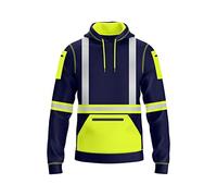 BULLFROG Mens Hi-Viz Pullover Hoodie Grey Reflective Tape High Visibility Safety Coat with 4 Zip Utility Phone & Gadget Pockets Sweatshirt Top Jacket (M, Style 3: Neon Green/Navy)
