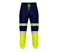 BULLFROG Mens Hi Viz Safety Work Trousers with Grey High Visibility Reflective Fluorescent Tape Two Tone Combat Side Pocket Joggers Workwear Bottoms Pants (M, Style 5: Neon Green/Navy)