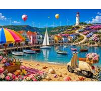 Bullglesup Puzzles for Adults 1000 Pieces Harbor Town Jigsaw (27.5"x19.6")