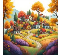 Bullglesup Puzzles for Adults 1024 Pieces, Autumn Village Jigsaw with Poster Letter on Back, Unique Pieces Fit Well No Dust (19.6"x19.6")