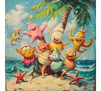 Bullglesup Puzzles for Adults 1024 Pieces, Cartoon Beach with Turtle with Butterflies Jigsaw with Poster Letter on Back, Unique Pieces Fit Well No Dust (19.6"x19.6")