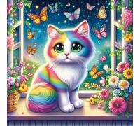 Bullglesup Puzzles for Adults 1024 Pieces, Colorful Cat Jigsaw with Poster Letter on Back, Unique Pieces Fit Well No Dust (22.8"x22.8")