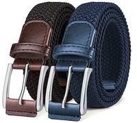 BULLIANT Belt Men 2 Packs, Elasticated Belt Stretch Weave Belt 1 3/8",Casual Braided Woven Golf Belts for Mens Womens Jeans(Black/Antique Blue,46"-50" Waist Adjustable)