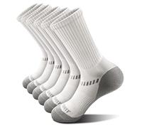 BULLIANT Compression Socks, Mens Sports Socks Cushioned Work Football Flight Socks for Outdoor Walking Running Hiking(6Pairs-White 2818-Shoes Size:Men 12-14)
