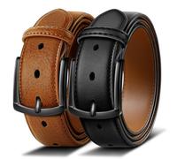 BULLIANT Men Belt 2Pack-Leather Belt 7Holes Comfortable For Men's Dress Casual Jeans 1 3/8"(Black/Orange Brown,46"-48" Waist Adjustable)