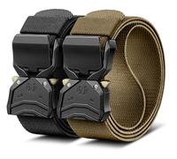 BULLIANT Men Belt 2Pack,Tacitcal Web Adjustable Belt Stretch Fit Quickly Release For OutDoor Duty,Cut For Fit(Black/Wood Thrush,46"-50" Waist Adjustable)