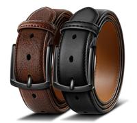 BULLIANT Mens Belts 2Pack, Leather Belt 7 Holes 1 3/8"(Black/Deep Brown,48"-50" Waist Adjustable)