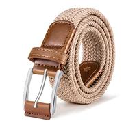 BULLIANT Mens Elasticated Stretch Weave Belt, 1 3/8" Casual Braided Woven Golf Belt for Men & Women, Jeans (Beige, 26"-32" Waist Adjustable)