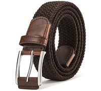 BULLIANT Mens Elasticated Stretch Weave Belt, 1 3/8" Casual Braided Woven Golf Belt for Men & Women, Jeans (Deep Brown, 26"-32" Waist Adjustable)