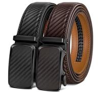 BULLIANT Men's Ratchet Belt 2 Pack-Click Leather Belt Adjustable for Men 1 3/8-Cut for Perfect Fit(Black/Deep Brown,36"-42" Waist Adjustable)