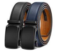 BULLIANT Men's Ratchet Belt 2 Pack-Click Leather Belt Adjustable for Men 1 3/8-Cut for Perfect Fit(Black/Purplish Blue,48"-56" Waist Adjustable)