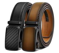BULLIANT Men's Ratchet Belt 2 Pack-Click Leather Belt Adjustable for Men 1 3/8-Cut for Perfect Fit(Black/Tawny,36"-42" Waist Adjustable)