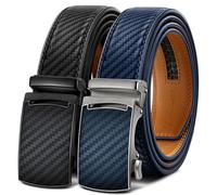 BULLIANT Men's Ratchet Belt 2 Pack-Click Leather Belt Adjustable for Men 1 3/8-Cut for Perfect Fit(Black/Purplish Blue,34"-40" Waist Adjustable)