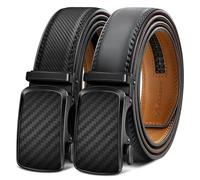BULLIANT Men's Ratchet Belt 2 Pack-Click Leather Belt Adjustable for Men 1 3/8-Cut for Perfect Fit(Black/Dark Gray,48"-56" Waist Adjustable)