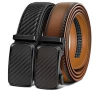BULLIANT Men's Ratchet Belt 2 Pack-Click Leather Belt Adjustable for Men 1 3/8-Cut for Perfect Fit(Light Brown/Black,30"-36" Waist Adjustable)
