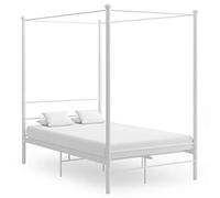 Bulliing Canopy Bed Frame White Metal 120x200 cm,Metal Double Bed Bed Frame with Headboard, Under Bed Storage Space, for Adults/Teenagers, Easy Assembly