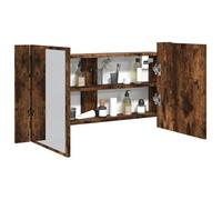 Bulliing LED Bathroom Mirror Cabinet,Bathroom Mirror Cabinet with LED Lights Demister Pad, Non-contact Sensor Switch,LED Bathroom Mirror Cabinet Smoked Oak 90x12x45 cm Acrylic