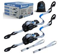 BULLITT 2Pk Decelerating Retractable Ratchet Straps Set,700KG Break Strength,2.54cm x 3.5m,with 38cm Soft Loops*2,S-hook Tie Down Straps*2, Auto Self Retracting Straps for Motorcycles/Car/Household