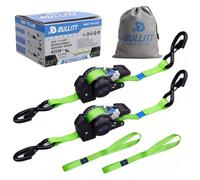 BULLITT 2Pk Reflective Retractable Ratchet Straps Set,S-hook Tie Down Straps,2.54cm x 3m +38mm Soft Loops*2, Auto Self Retracting Straps with 700kg Break Strength for Motorcycles/Car/Household