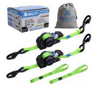 Bullitt 2Pk Reflective Retractable Ratchet Straps Set, S Hook Tie Down Straps, 2.54Cm X 3M+38mm Soft Loops , Auto Self Retracting