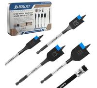 BULLITT 5pcs Spade Drill Bit Set,Ø16-32mm Flat Wood Drill Bit with Self-feeding Threaded Tip+one 152mm Extension,1/4" Quick Change Hex Shank,65# High Carbon Steel Bits for Woodworking