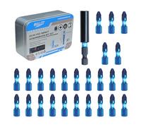 BULLITT Screwdriver Bits set,24Pcs 25mm PZ2 Impact Screwdriver Bits with 1/4" Hex Shank,Single Ended PoziDriv No.2 Heavy Duty,S2 Steel with Magnetised Tip+One Strong Magnetic Bit Holder in One Tin Box