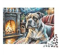 Bullmastiff by the Fireplace 1000 Piece Jigsaw Puzzle for Adults Cozy Home Decor 52x38cm/1000pcs