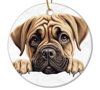 Bullmastiff Dog Lying on The Floor Peeking Christmas Ceramic Ornaments Ceramic Christmas Keepsake Time with Dogs Vintage Ornament For Family Friends Parents 3 IN