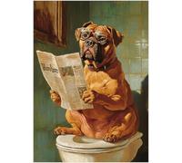 Bullmastiff on Toilet Jigsaw Puzzle 1000 Pieces for Adults - Quirky Dog Reading Newpaper with Glasses - Best Dog Bathroom Decor Puzzles