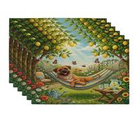 Bullmastiffs Dog Placemats Set of 6, 12''x18'', Country Lemon Floral Plant 6Pcs Washable Table Mats for Home Dinning, Pet Holiday Party Kitchen Decoration