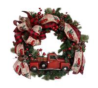 Bullpiano Christmas Wreath for Front Door,40cm Red Truck Christmas Wreath with Red Berries,Pine Cone and Bow Knots,Vintage Plaid Bow-Knot Wreath,Christmas Hanging Ornaments,Christmas Garland